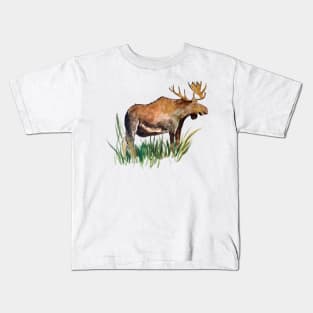 Bull Moose Watercolor Sketch Kids T-Shirt